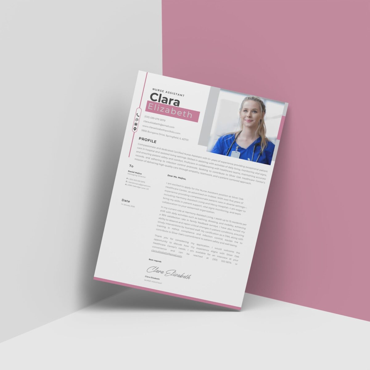 The Job-Winning CNA (Nursing Assistant) Resume Template Kit | Pink Canva Design-P02 - Image 7