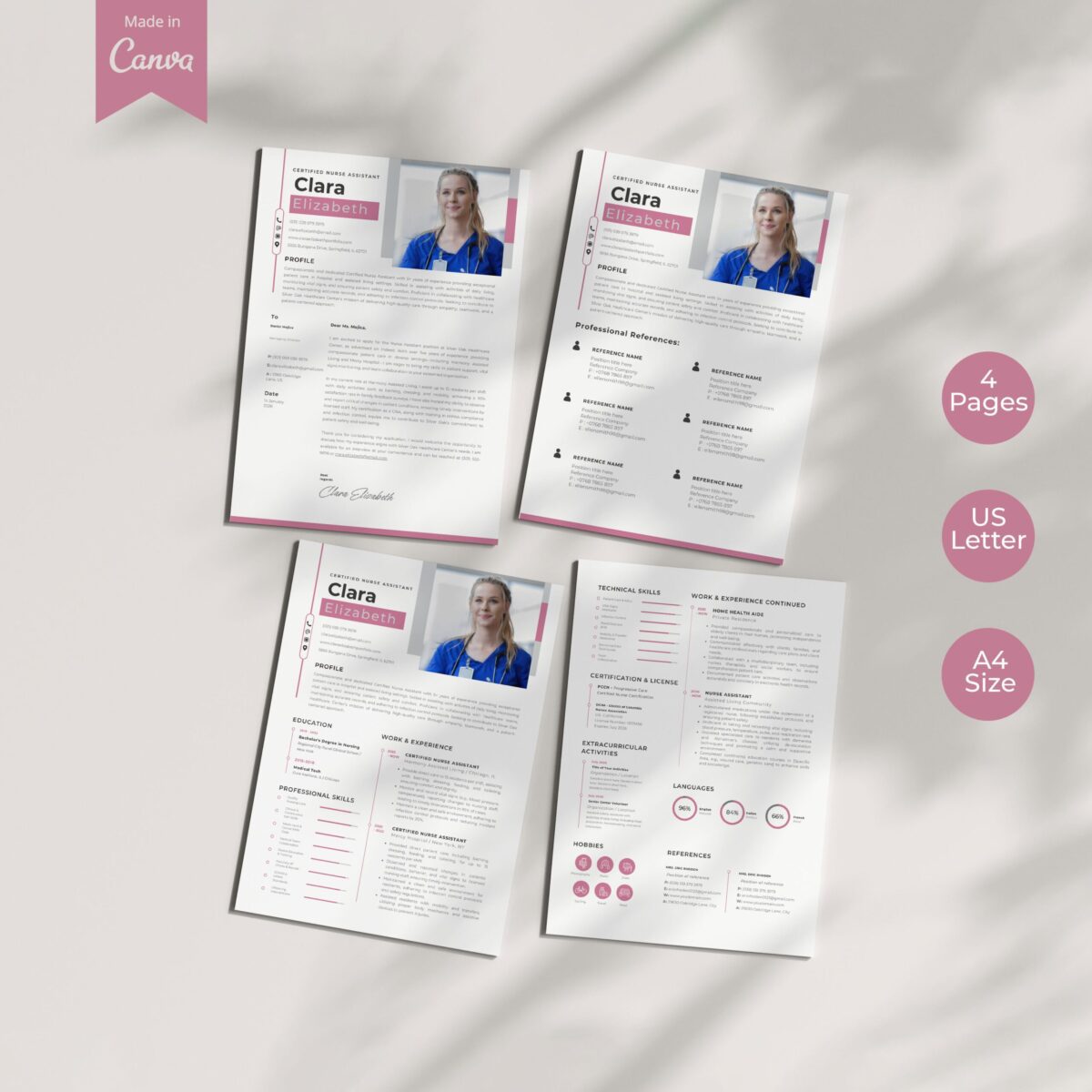 The Job-Winning CNA (Nursing Assistant) Resume Template Kit | Pink Canva Design-P02 - Image 2