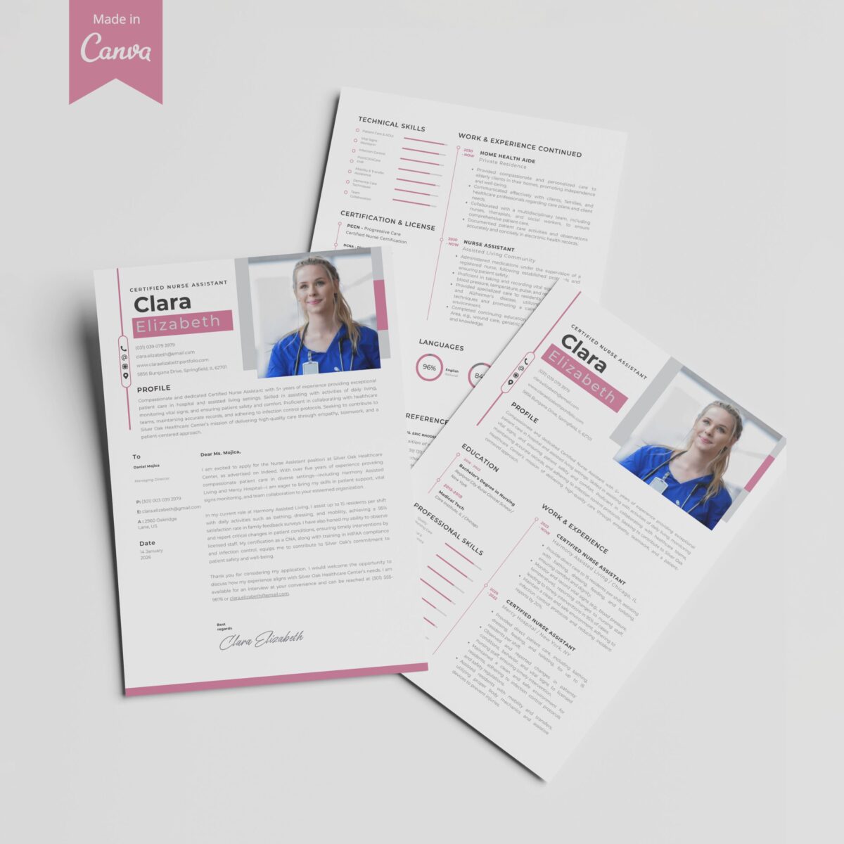 The Job-Winning CNA (Nursing Assistant) Resume Template Kit | Pink Canva Design-P02 - Image 6