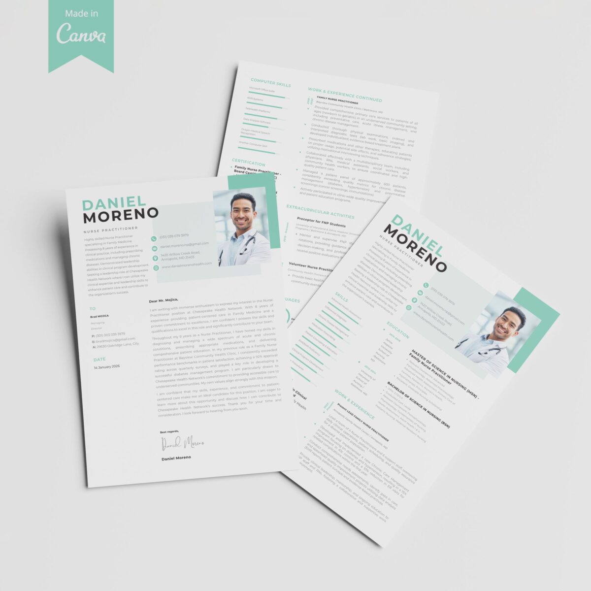 Nurse Practitioner Resume Template for Canva | ATS Optimized | Modern Teal Design-P04 - Image 7