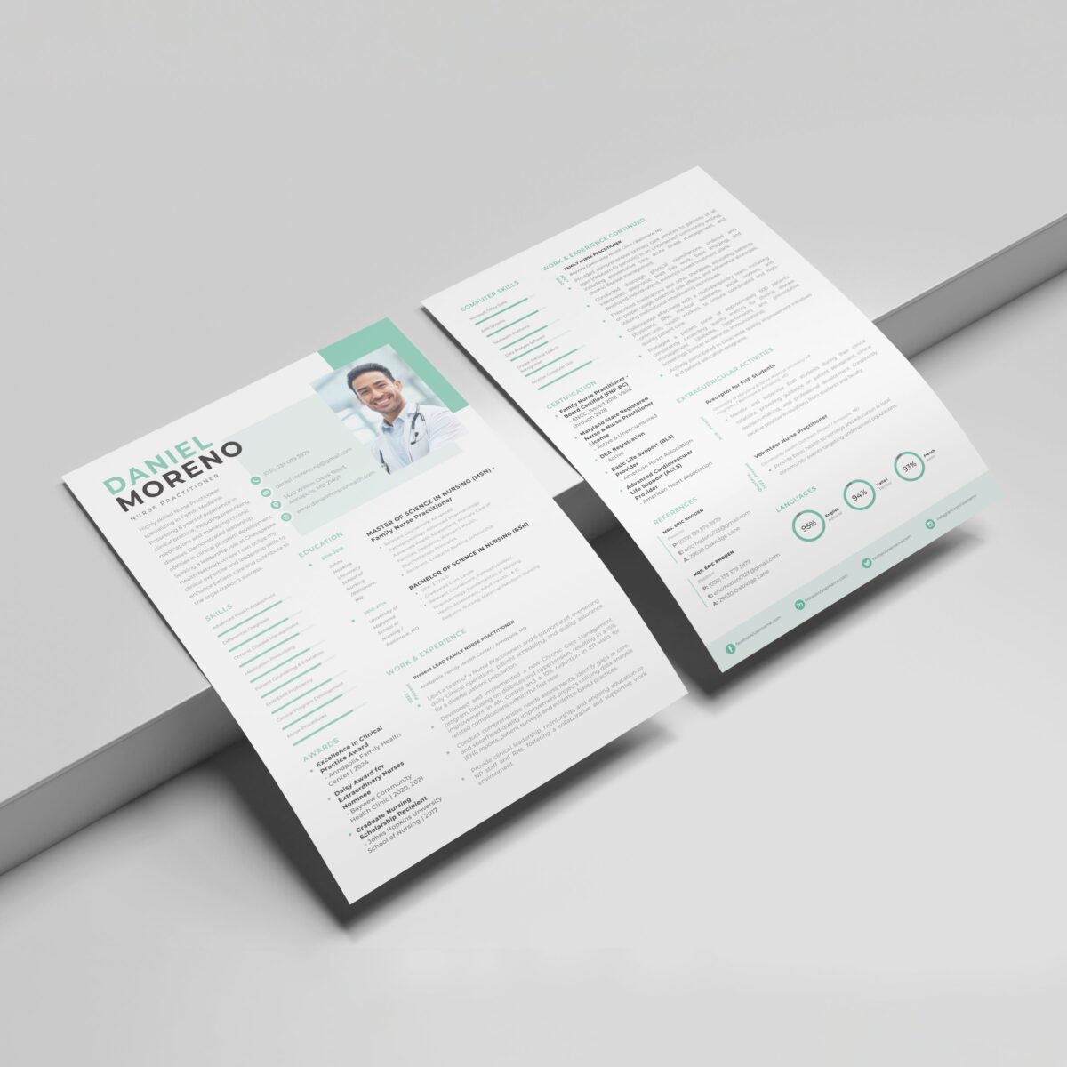 Nurse Practitioner Resume Template for Canva | ATS Optimized | Modern Teal Design-P04 - Image 6