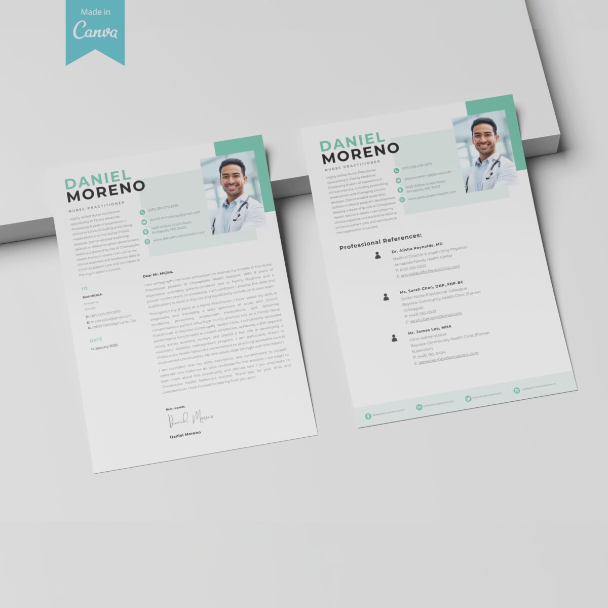 Nurse Practitioner Resume Template for Canva | ATS Optimized | Modern Teal Design-P04 - Image 5
