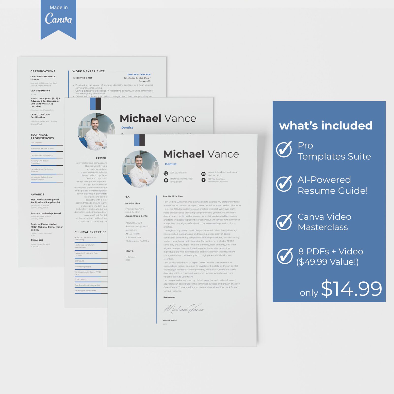 Dentist Resume Template & Cover Letter Kit | DDS/DMD Canva-P18