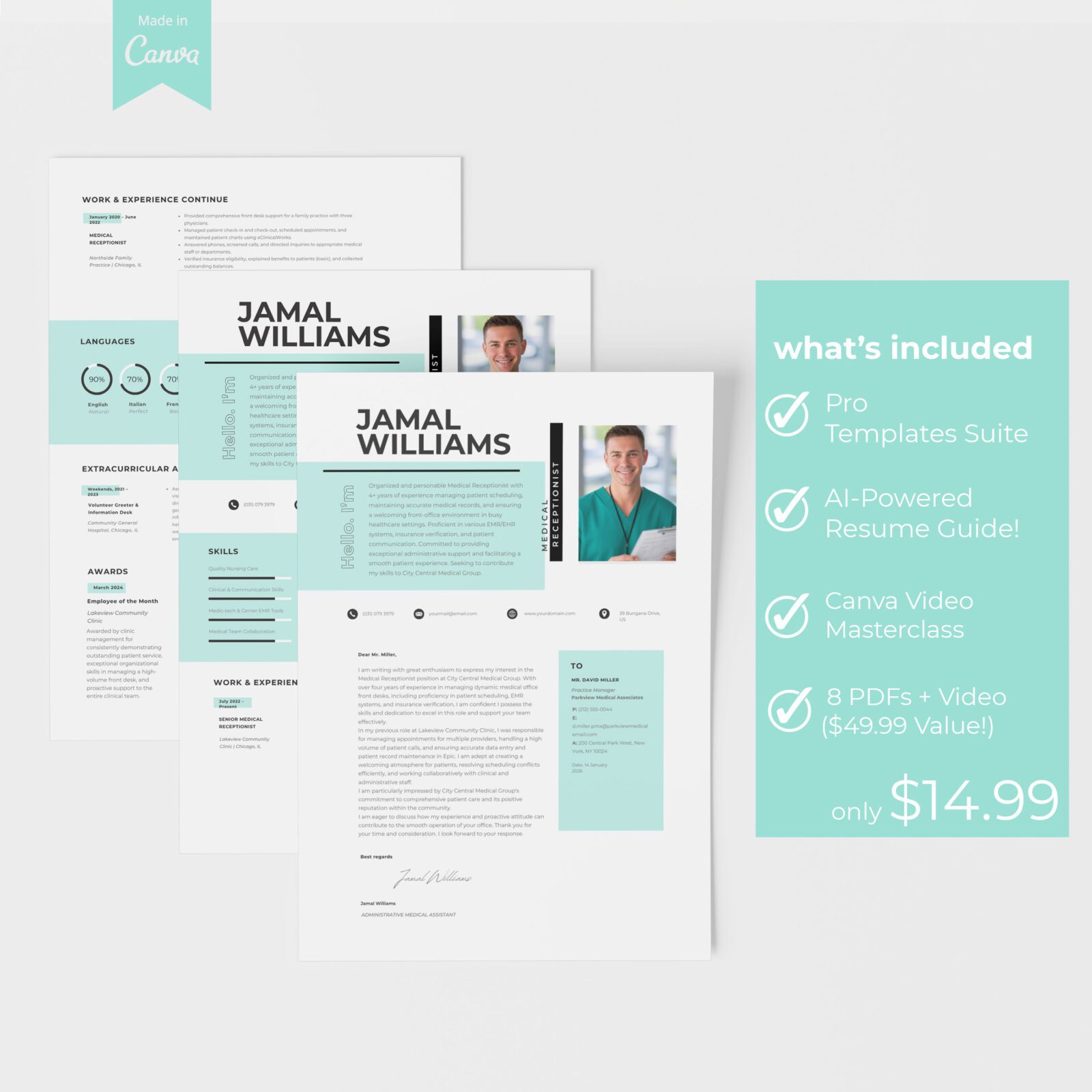 Medical Receptionist Resume Template & Cover Letter | Canva Kit-P16