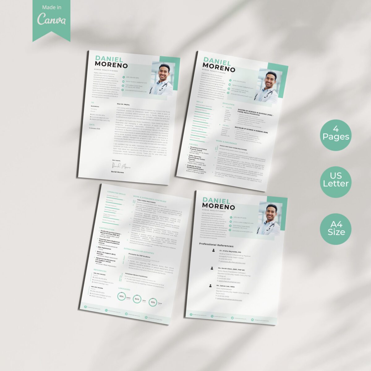 Nurse Practitioner Resume Template for Canva | ATS Optimized | Modern Teal Design-P04 - Image 2