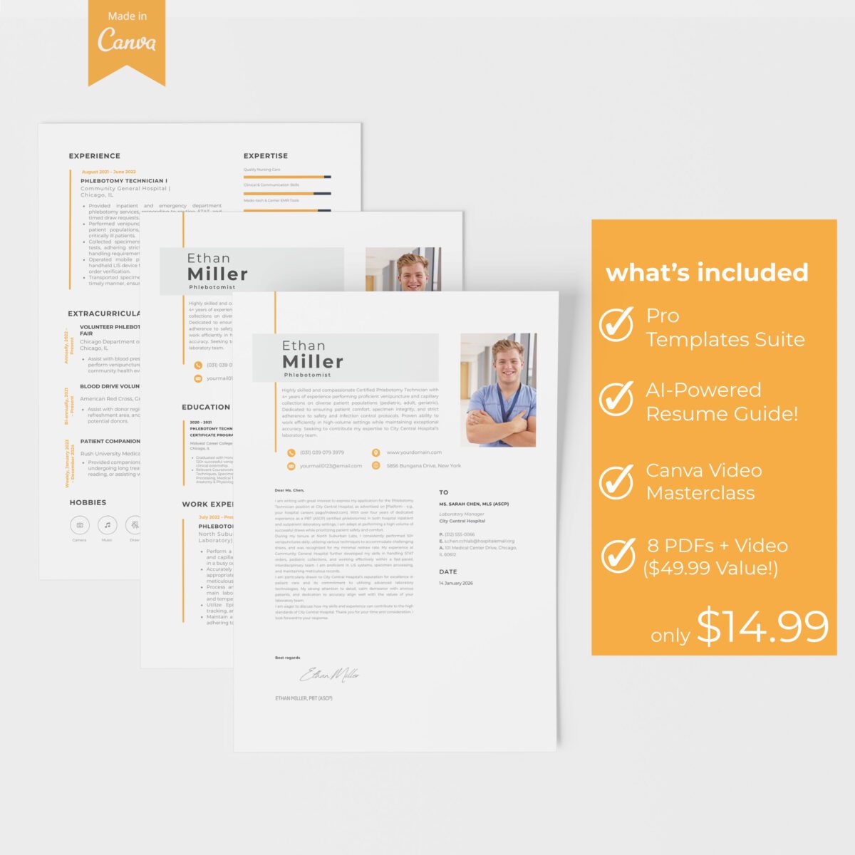 Phlebotomist Resume Template & Cover Letter | PBT Kit + Guides-P12