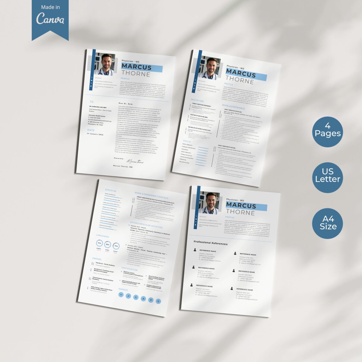 Physician MD Resume Template & Cover Letter | Canva + Guides-P13 - Image 2