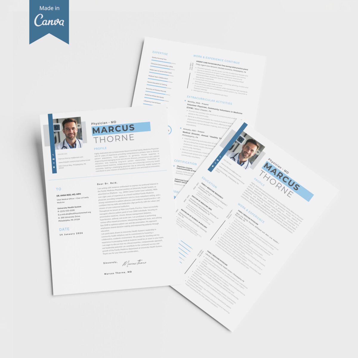 Physician MD Resume Template & Cover Letter | Canva + Guides-P13 - Image 5