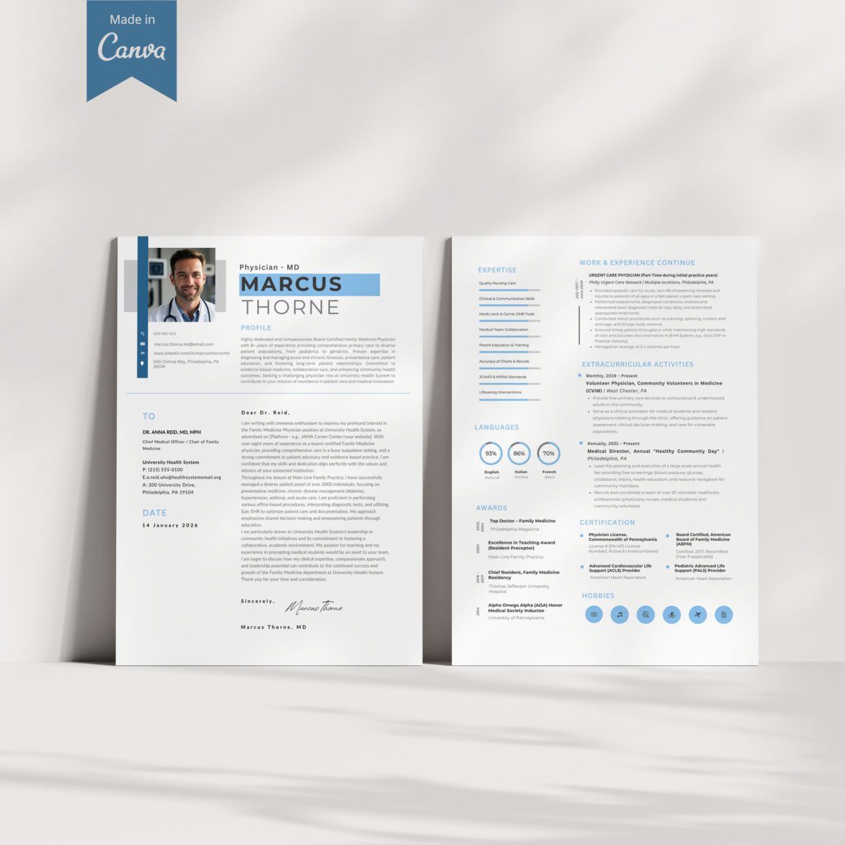 Physician MD Resume Template & Cover Letter | Canva + Guides-P13 - Image 7